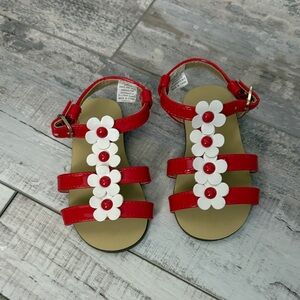 Janie and Jack Red and White Floral Sandals